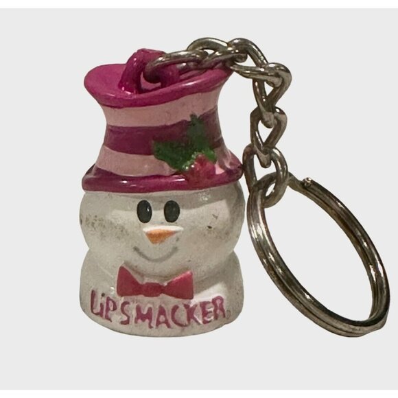 Vintage Holiday Snowman Bonne Bell Lip Smacker Keychain Balm Topper Bubble Font - Picture 1 of 2